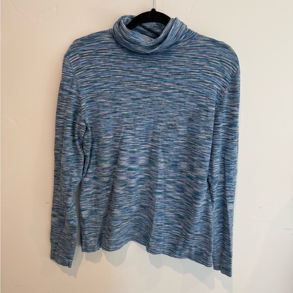 Sundance Blue Striped Turtleneck Womens Large Cozy Casual Classic Warm Winter